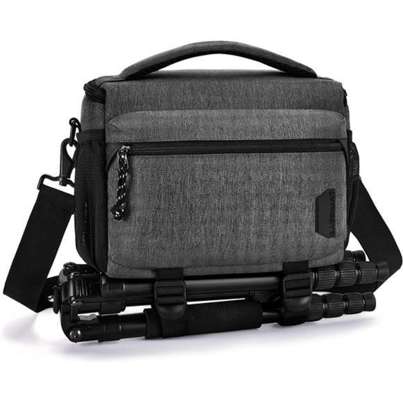 Camera Bag, Small Camera Case with Tripod Holder, Waterproof Bag Women Men, Grey